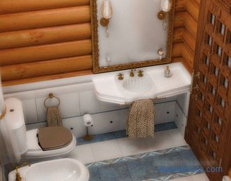 Kopalnica v koči v leseni hiši na ključ: sheme, hidroizolacija, sanitarije